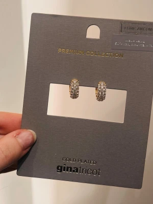 Guld glittriga örhängen  - Jag säljer ett par guldfärgade örhängen från Gina Tricot, nypris 330 SEK. Dom är helt nya