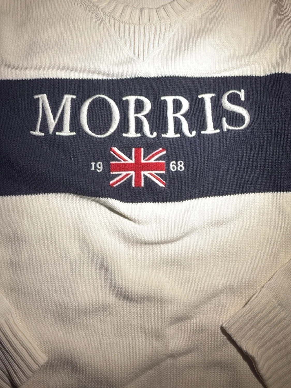 Morris Stickad Vit tröja - 4