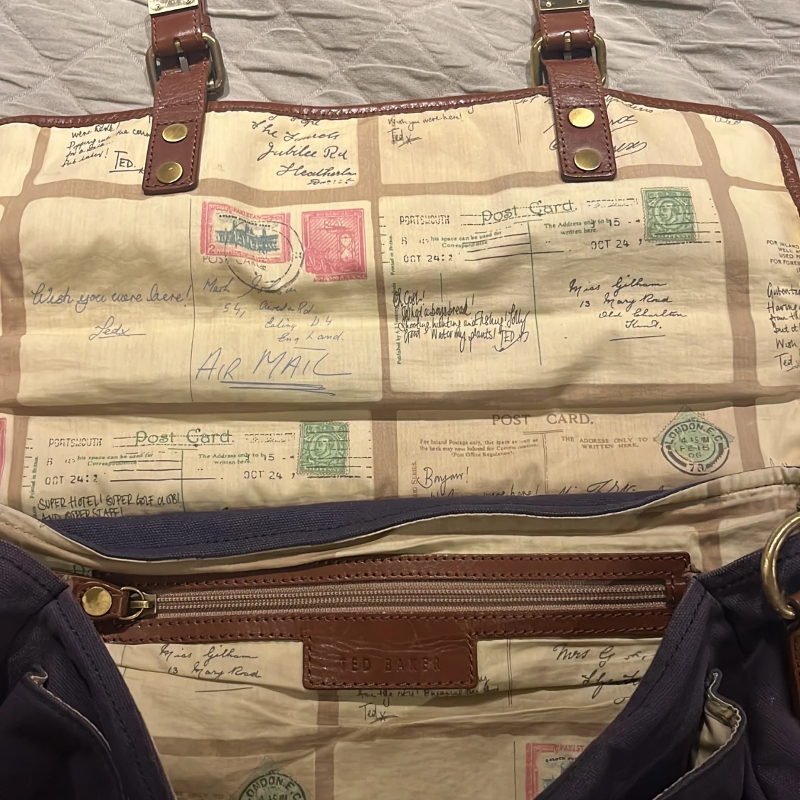 Blå/lila och brun vintage väska från Ted Baker - 1