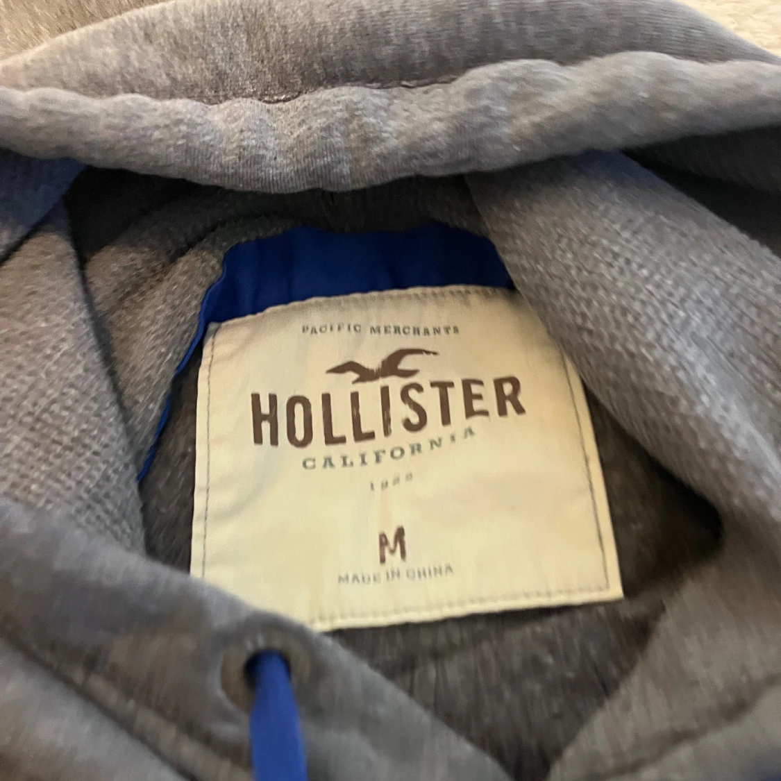Grå Hollister hoodie med blå tryck - 2