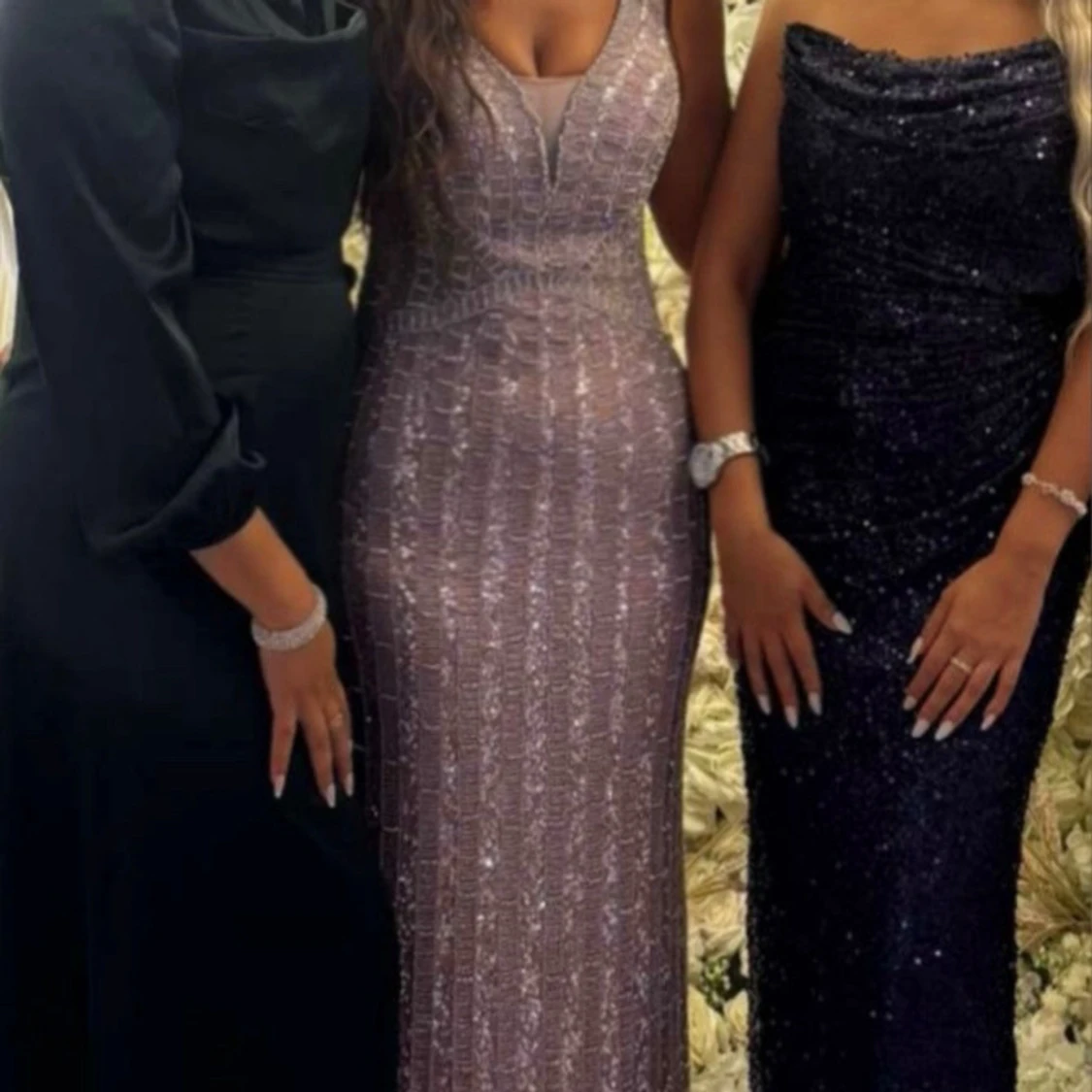 Glittrig ljus rosa champagnefärgad långklänning - 1