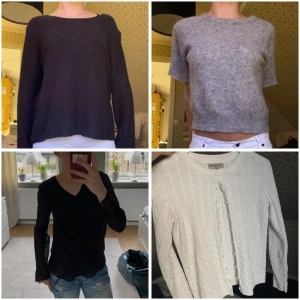 Alla för 60kr - Grå stickad tröja är klippt i armarna, samt svarta blusen är i storlek XS