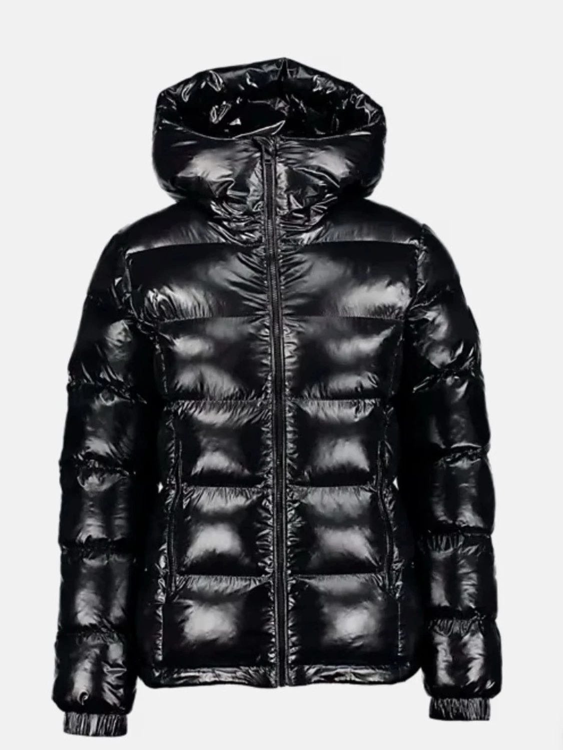 Svart pufferjacka med huva