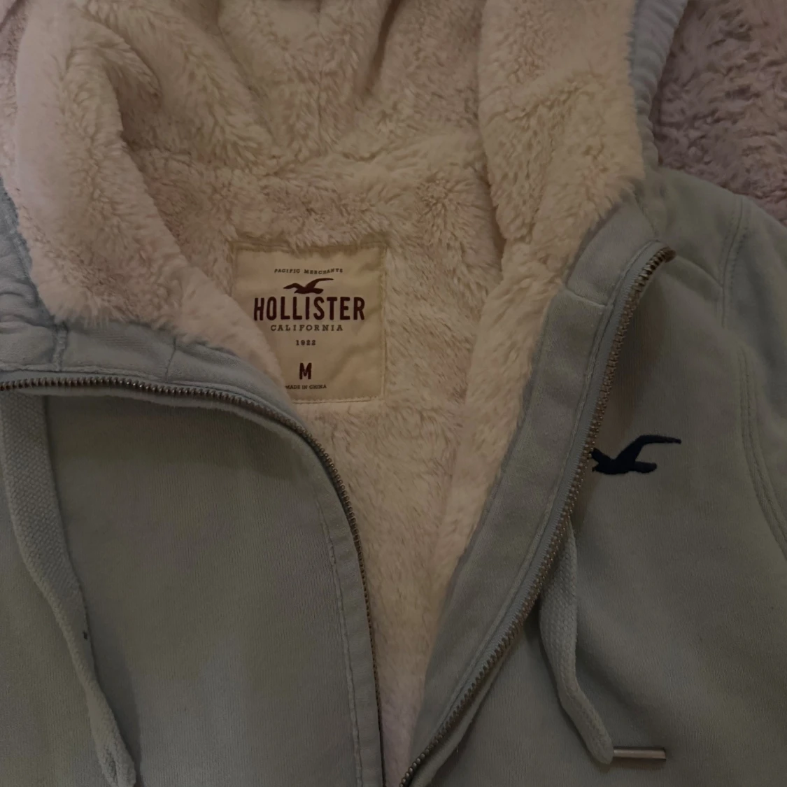 Ljusblå hoodie från Hollister med foder - 1