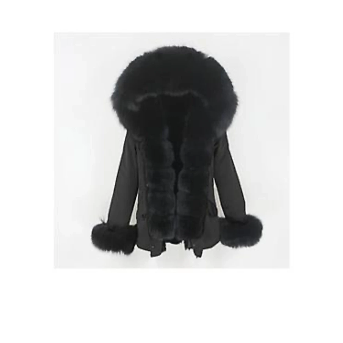 Svart pälsjacka med stor krage