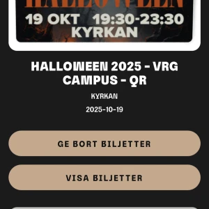 Halloween 2025 - (INTE BARA VRG CAMPUS) - Biljett till Halloweenfest vid slakthusområdet den 19 oktober 2025, kl 19:30-23:30 i Kyrkan. Perfekt för dig som vill fira Halloween med vänner. 