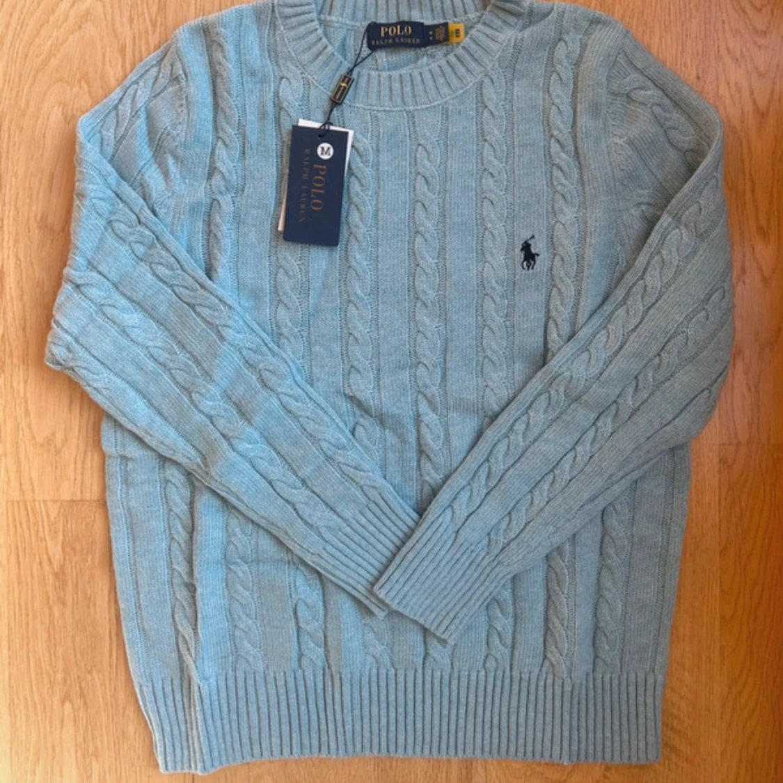 Ljusblå kabelstickad tröja Polo Ralph Lauren