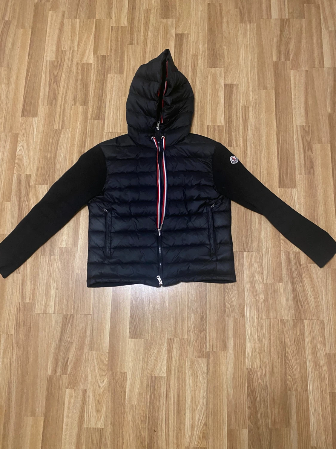 Svart Moncler cardigan pufferjacka med huva - 1