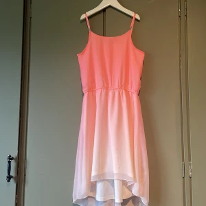 Rosa och vit sommarklänning KappAhl - Superfin klänning från KappAhl i en snygg ombre från rosa till vitt. Modellen är ärmlös med smala axelband och har en lätt utställd kjol med lite längre bakstycke. Snygga metallpärlor på axelbanden ger extra detalj. Perfekt för varma dagar!