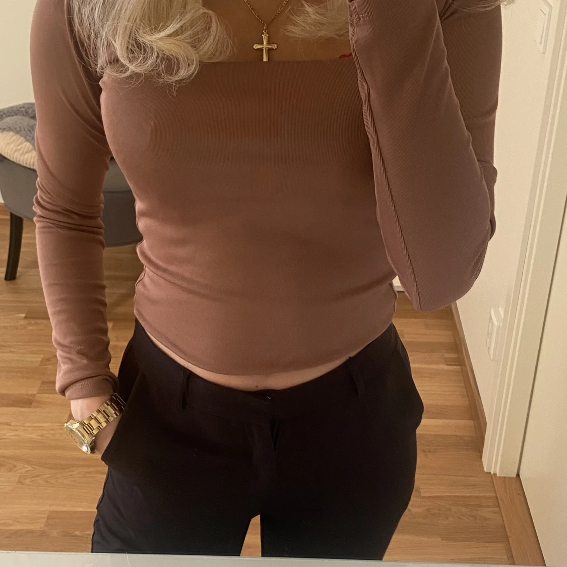 Brun vanlig långärmad topp - 90