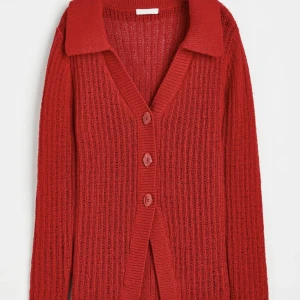 Röd ribbstickad kofta  - Röd kofta ifrån H&M, använd 1 gång! 