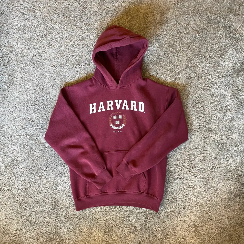 Vintage Harvard College Hoodie  Huvtröjan är boxy och lite mindre i storleken så den passar Xs/S.  Skicket framgår på bilderna, inga fläxkar.. Hoodies.