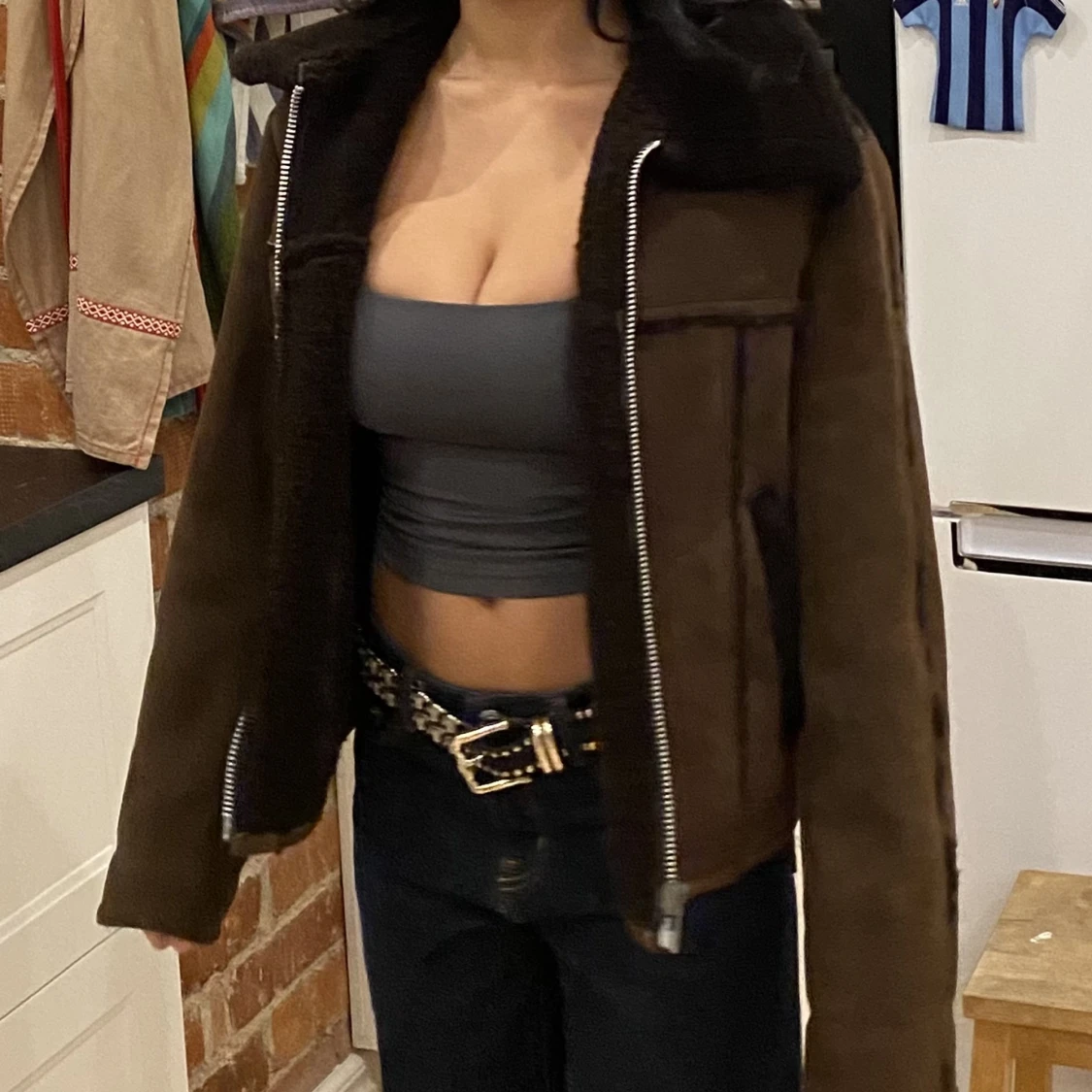 Brun fodrad mocka jacka - 91