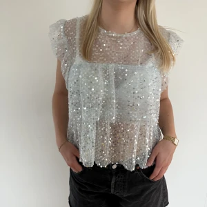 Paljett topp Zara - Blå paljett topp från Zara. Storlek M. Den är i fint skick, inga defekter.