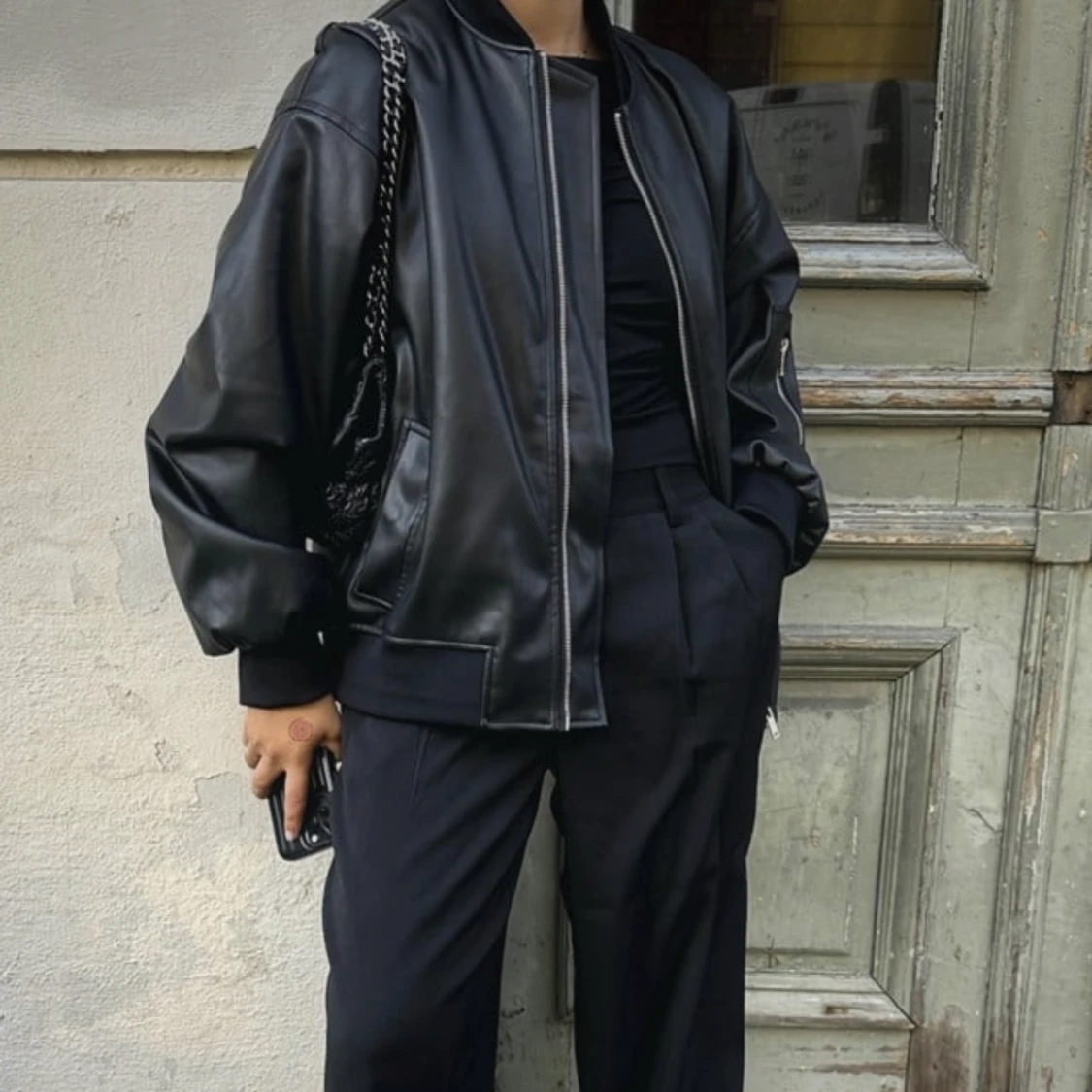 Oversized leather pu-jacket 