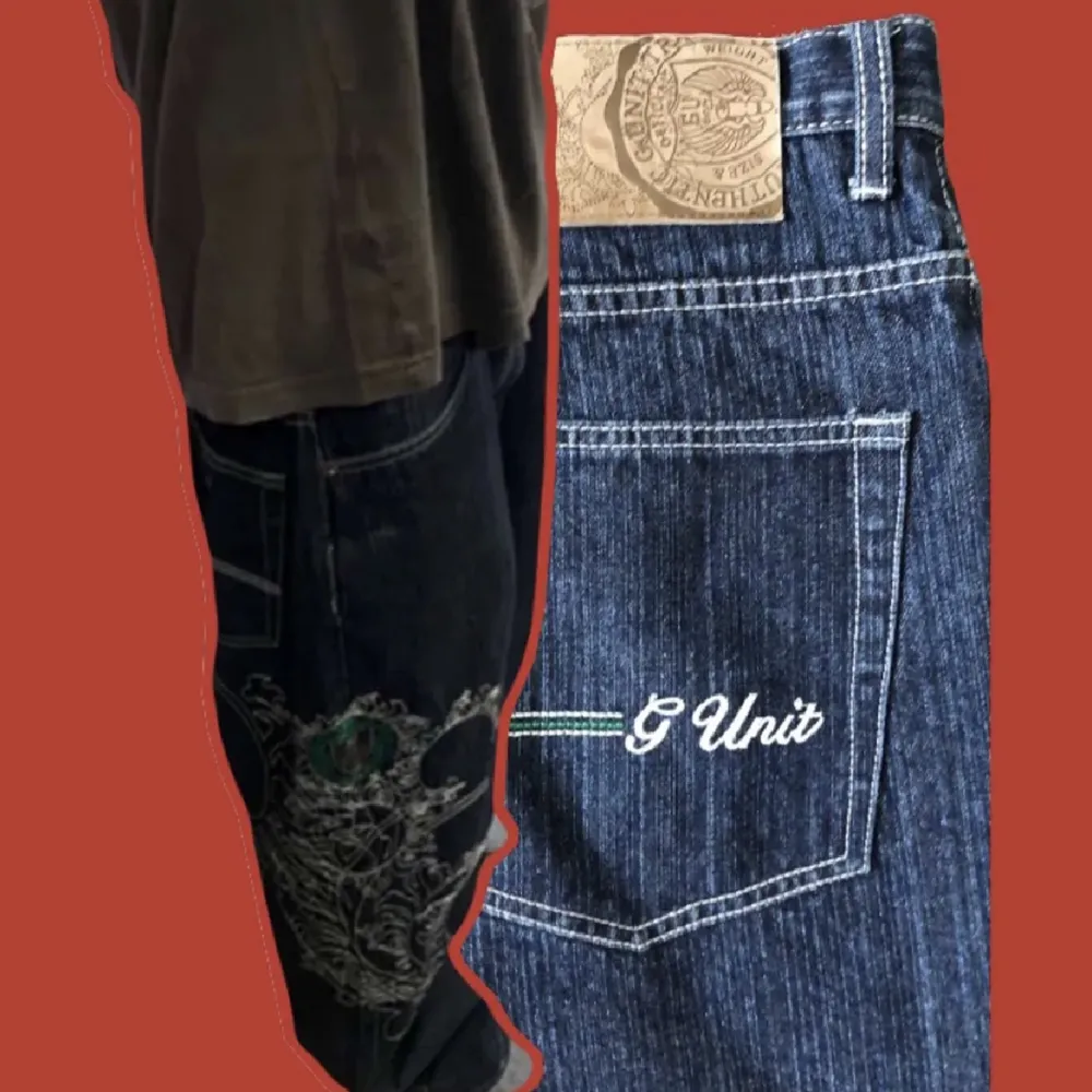 tvär feta G-Unit jeans, very similar to ed hardy🐊 they too big on me😓😓säljer billigt cause dont need em 🙏🗣️Kom privat för fler bilder 💯🐊🤖‼️KÖPARE STÅR FÖR FRAKT‼️. Jeans & Byxor.