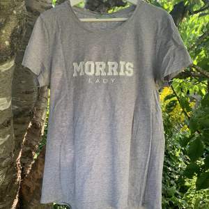 En grå Morris lady T-Shirt i storlek L. Har en liten rosa fläck på M:et, men denna går förmodligen bort om man skrubbar lite.