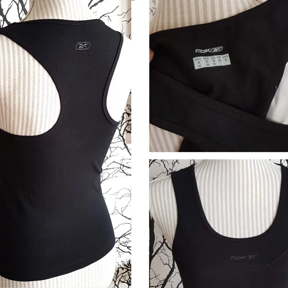 Reebok tränings linne i Stl 36  , ny utan lapp!  Endast provades! Förstärkning över bröstet,  Välsydd , svart . Toppar.