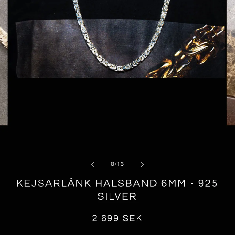 Säljer ett äkta silver kejsar halsband som är köpt från kejsar.se. Längden är 55 CM och bredden är 6mm. Den köptes för 2699 och den säljs för 2000. Den är knappt använd och glänser hur bra som helst. Hör av er! . Accessoarer.