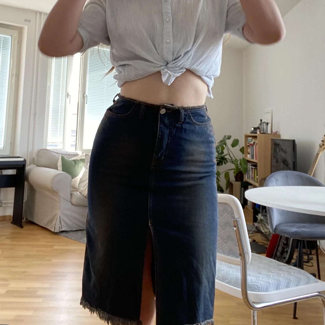 Jeans kjol med glitter detalj  - 91