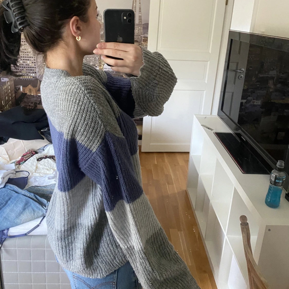 Randig stickad tröja  - 90