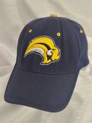 Marinblå Zephyr NHL keps - Säljer en marinblå keps från Zephyr med broderad Buffalo Sabres-logga i gult och vitt framtill och ett B med sabel bak. Kepsen har gula detaljer och är tillverkad i bomull. Perfekt för dig som gillar hockey och vill ha en snygg accessoar.