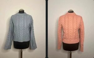 PAKETPRIS Stickat ljusblå och rosa  - Säljer nu av dessa två söta stickade tröjor 2för1 pris! Aldrig fått blivit använda mer än en gång… ljusblå är strl xs och rosa i s men passar en som har strl s. 