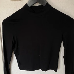 Svart polotopp från SHEIN - En svart, croppad polotopp från SHEIN i storlek S. Toppen har lång ärm och en enkel, stilren design med hög hals. Perfekt att matcha med jeans eller kjol för en clean look.