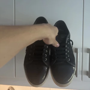 Svarta lanvins  - Svarta sneakers med klassisk design, rund tå och snörning. Ovandelen är i mocka och tåpartiet i skinn, vilket ger en snygg kontrast. Skorna har en vit platt sula som ger en sportig vibe. Perfekta för dig som gillar stilrena och enkla sneakers.