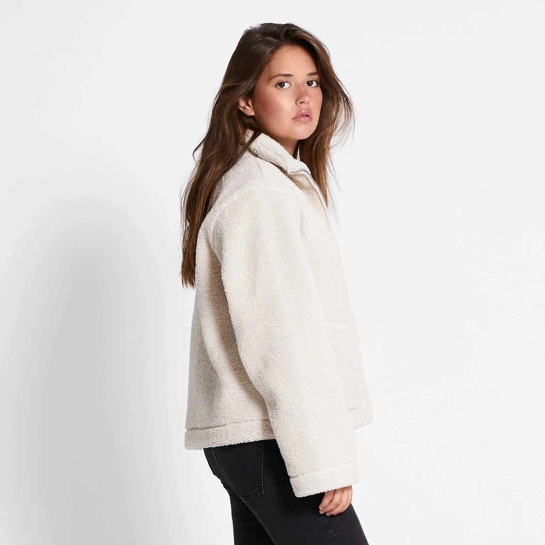 Beige teddyjacka med dragkedja - 1