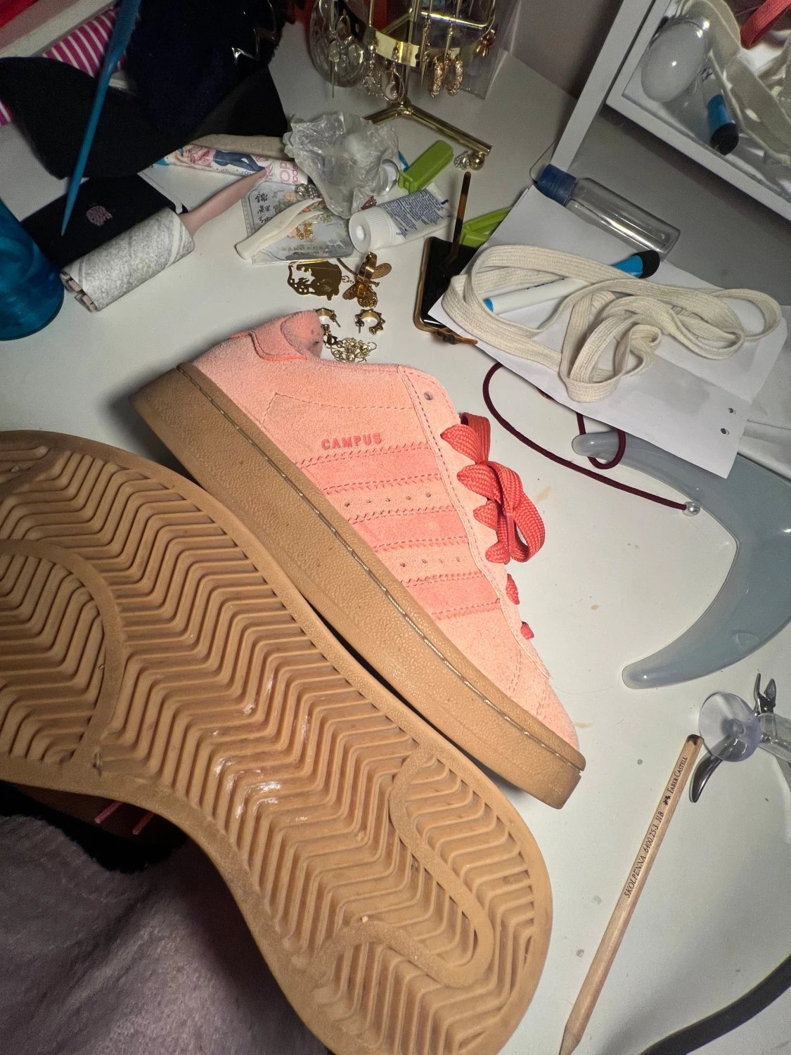 Adidas Campus rosa sneakers mocka - 2