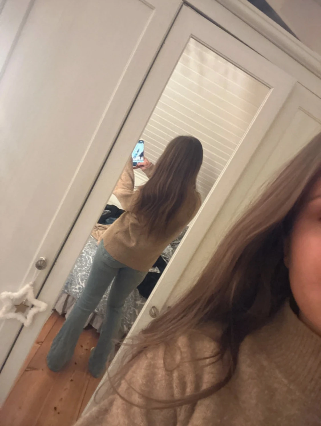 Ljusblå bootcut jeans låg midja - 1