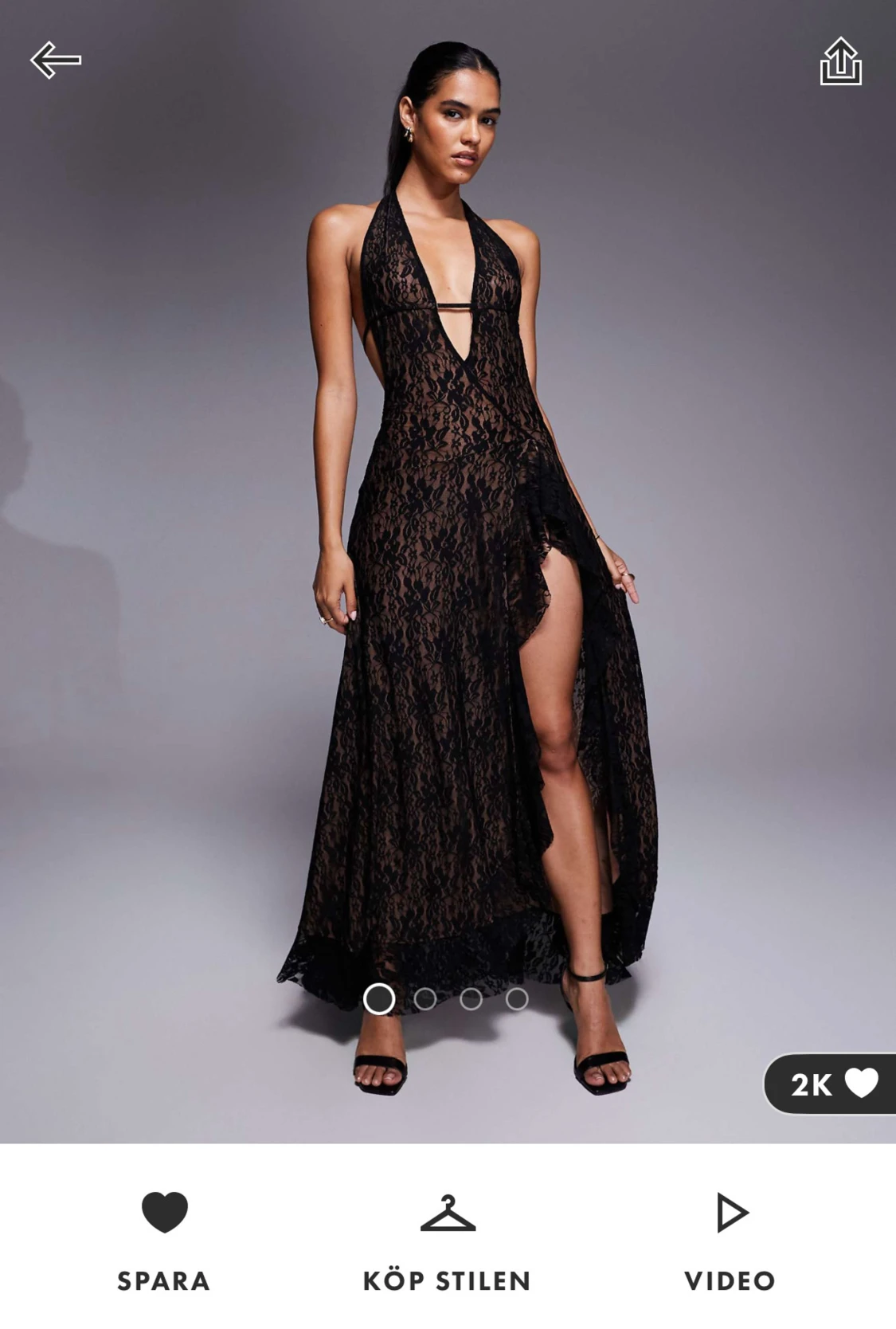 I AM GIA Svart spetsklänning med slits - 1