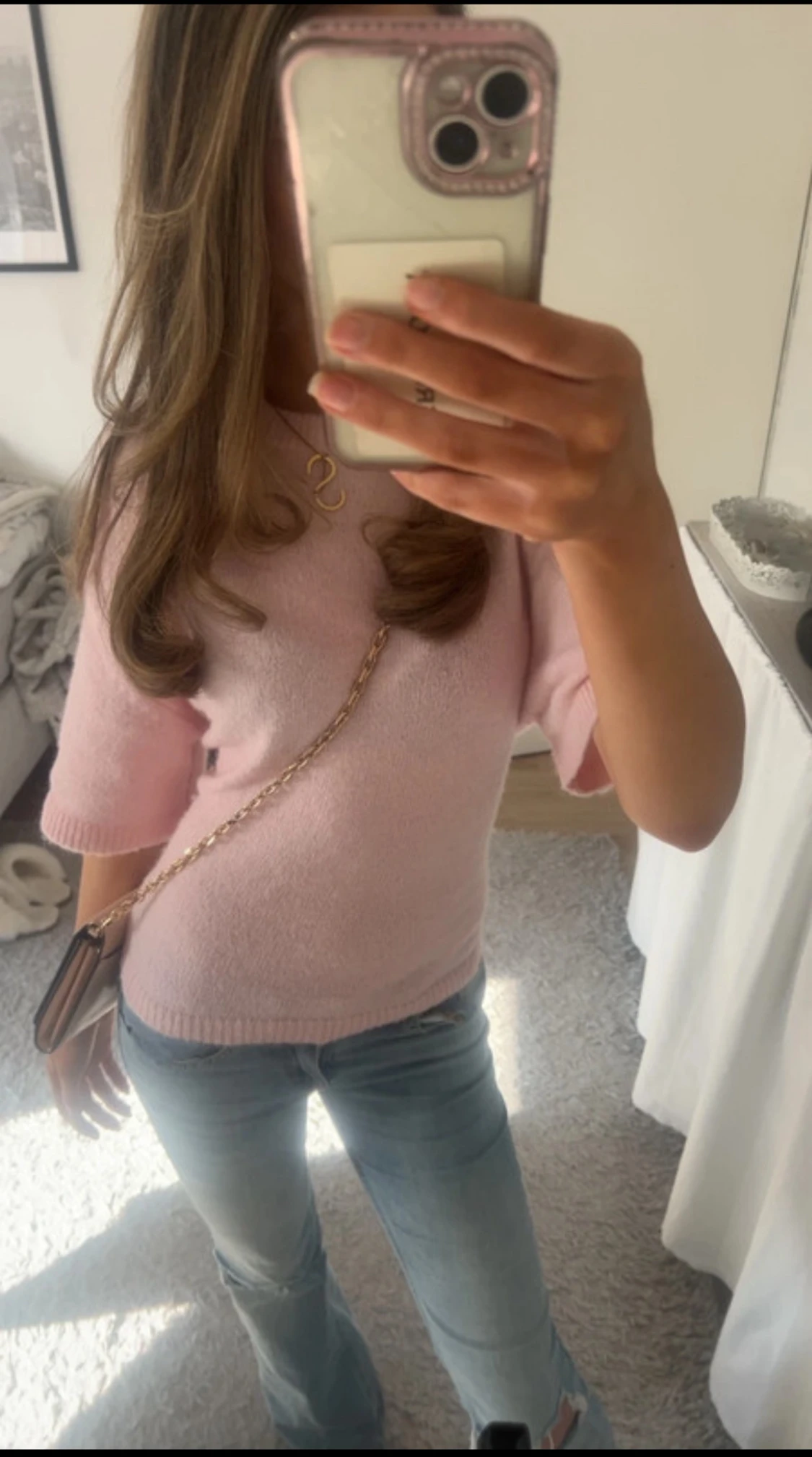 Ljusrosa stickad topp från Gina Tricot - 1