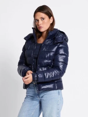 Mörkblå pufferjacka med huva - Snygg mörkblå pufferjacka med glansig finish och huva från lager157. Jackan har quiltad design, dragkedja framtill och en normal passform. Ny utan prislapp, aldrig använd. 