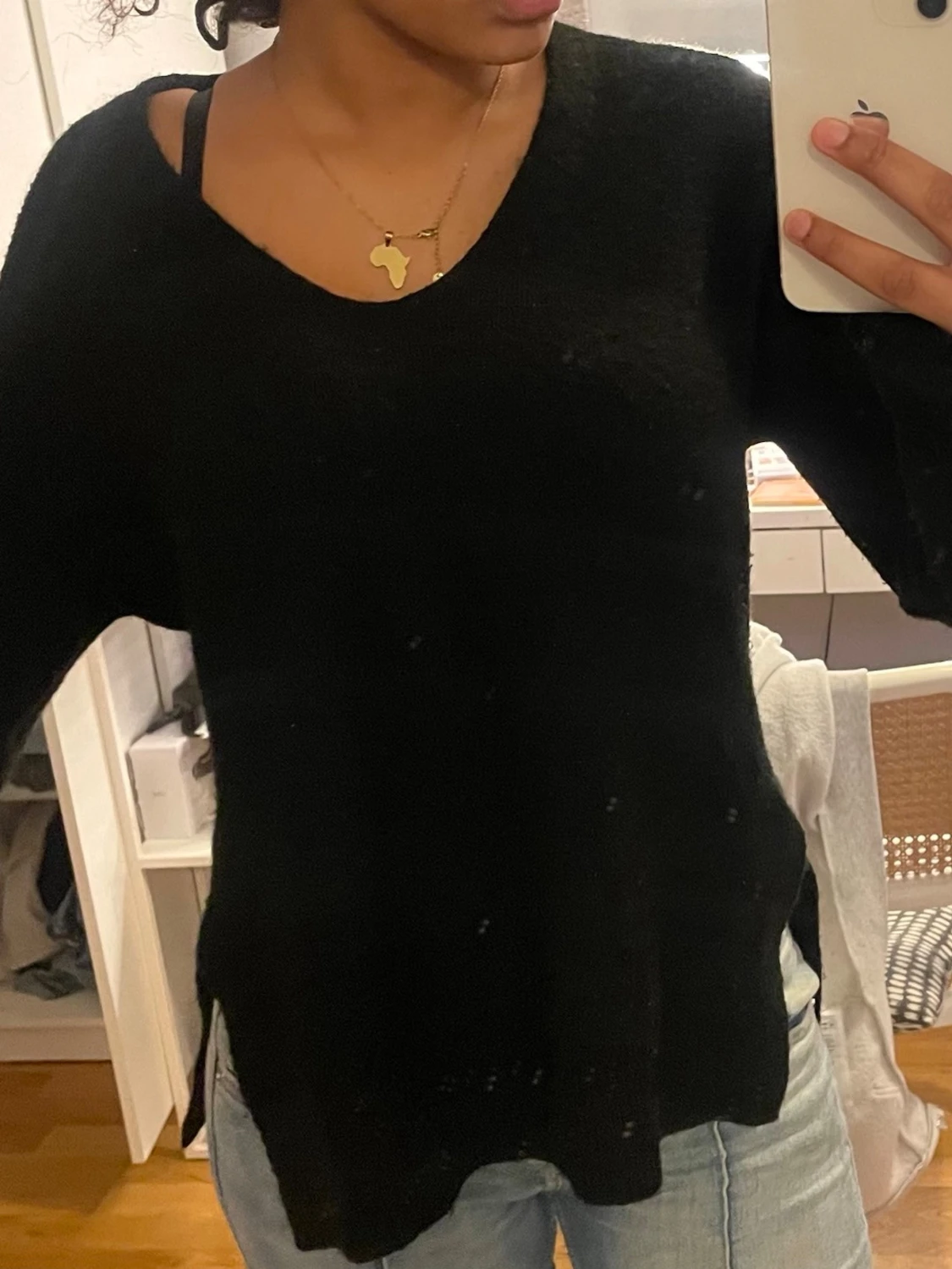 Svart stickad tröja med v-ringning, H&M - 1