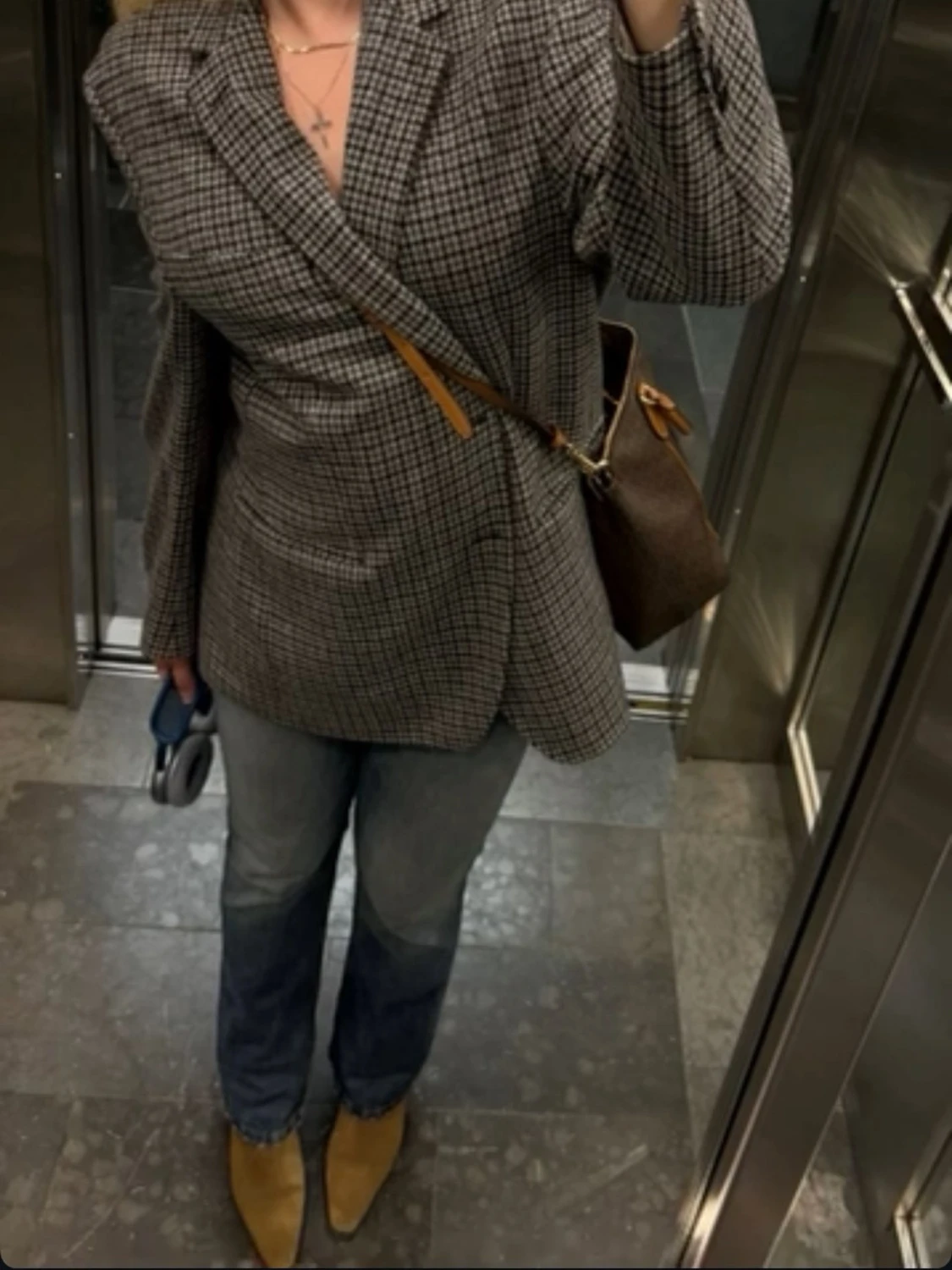 Rutig oversized kavaj i ullmix