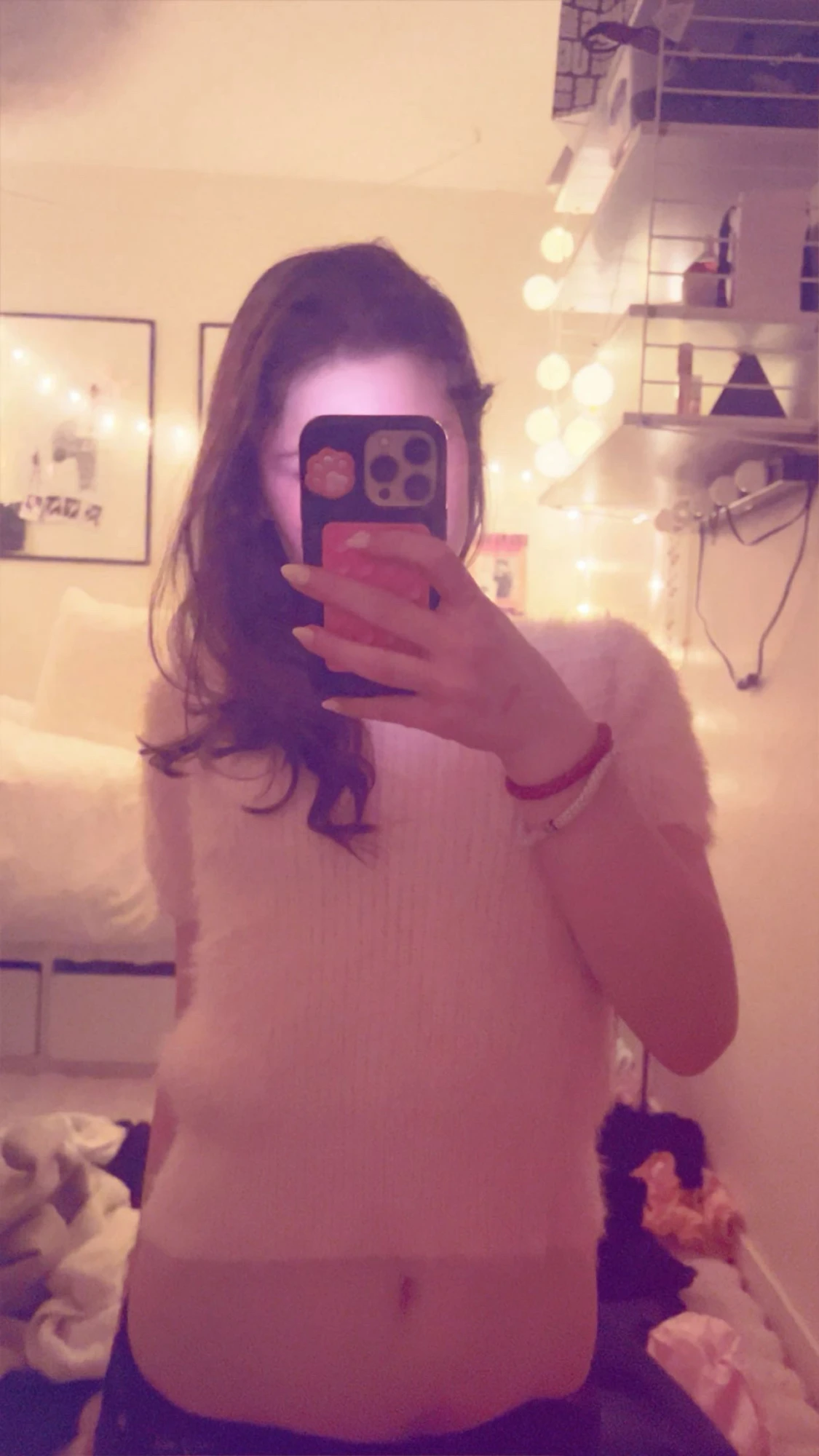 Ljusrosa fluffig croppad topp - 1