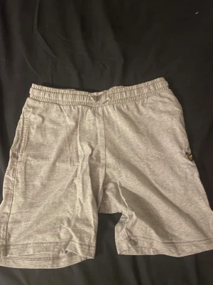 Grå mjukisshorts från Lyle & Scott - Säljer ett par grå mjukisshorts från Lyle & Scott Junior. De har elastisk midja med snörning, sidofickor och en bakficka. Materialet är mjuk bomull och shortsen har en enkel, loose passform. Perfekta för chill dagar eller träning. Dessa shorts har storlek 164-170. 