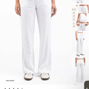 Vita linnebyxor från Madlady L-Tall - Säljer ett par fräscha vita linnebyxor från Madlady i storlek L-Tall. Byxorna har medelhög midja, raka ben och dragsko i midjan för skön passform. Perfekta för varma dagar och chill vibes. Materialet är svalt och luftigt linne.