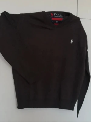 Mörkbrun stickad tröja Polo Ralph Lauren - Säljer en mörkbrun stickad tröja från Polo Ralph Lauren i storlek M. Tröjan har v-ringning, lång ärm och den klassiska broderade loggan på bröstet. Perfekt för dig som gillar stilrena och tidlösa plagg.