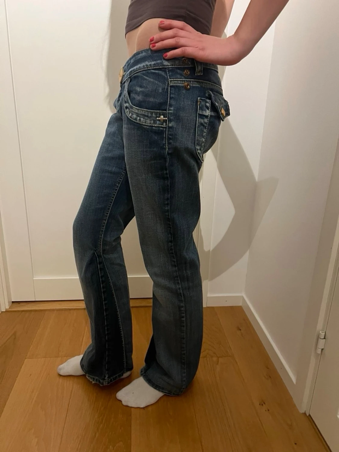 Lågmidjade blå bootcut jeans