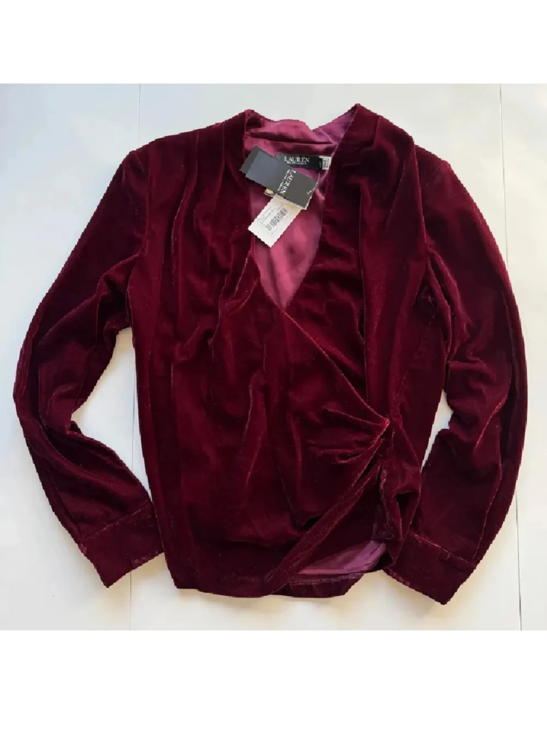 Vinröd omlottblus i sammet Lauren Ralph Lauren - 3