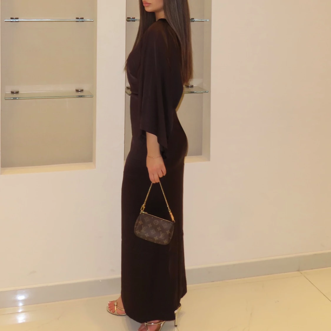 Satin wide sleeve klänning xs - 3