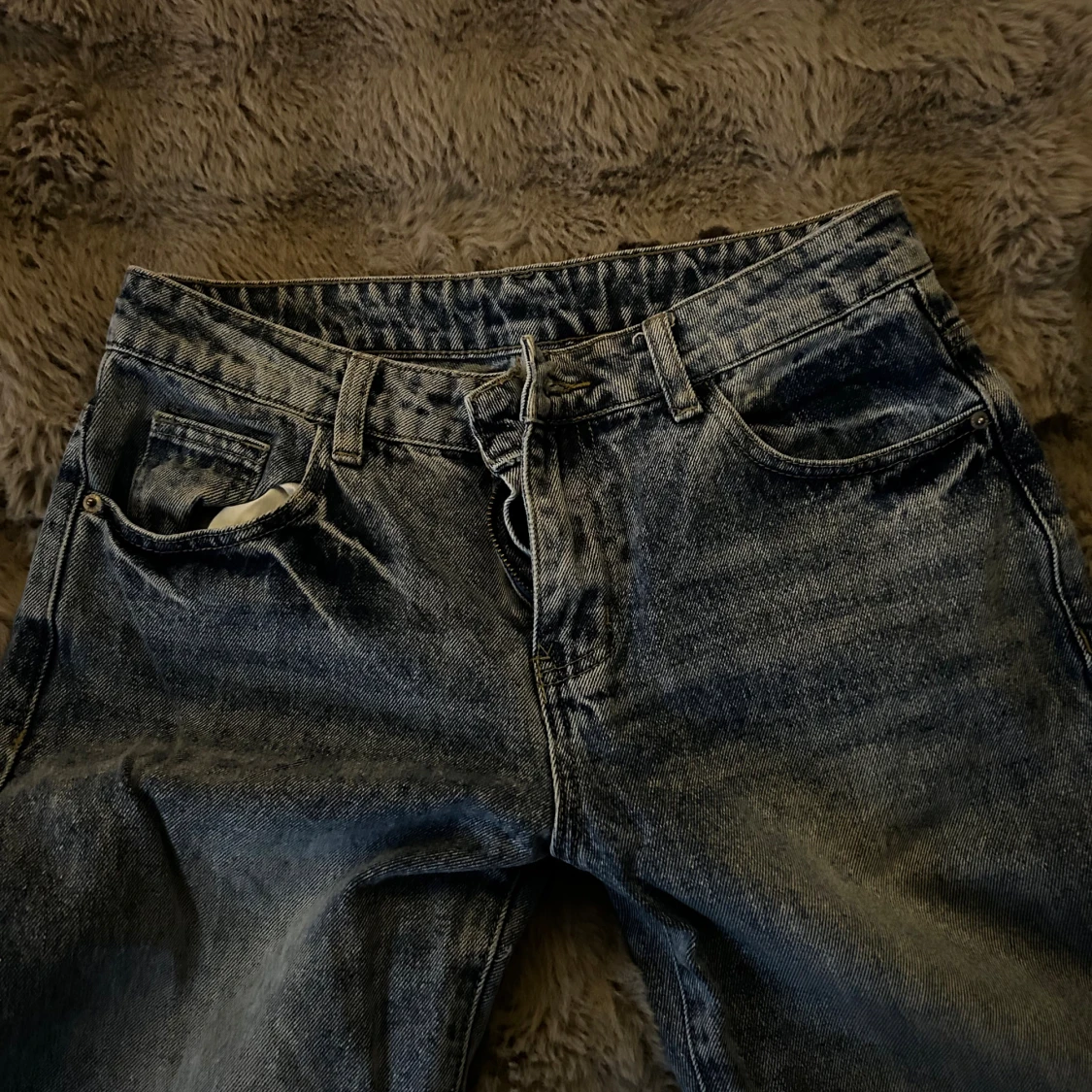 Blå raka jeans med hög midja - 1