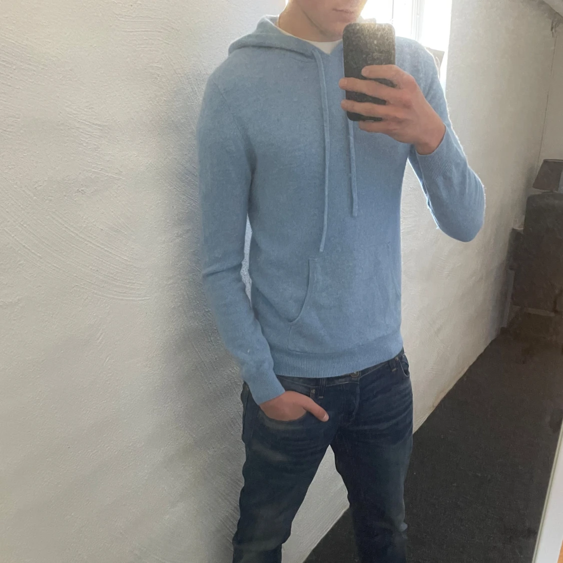 Ljusblå kashmir hoodie - 1