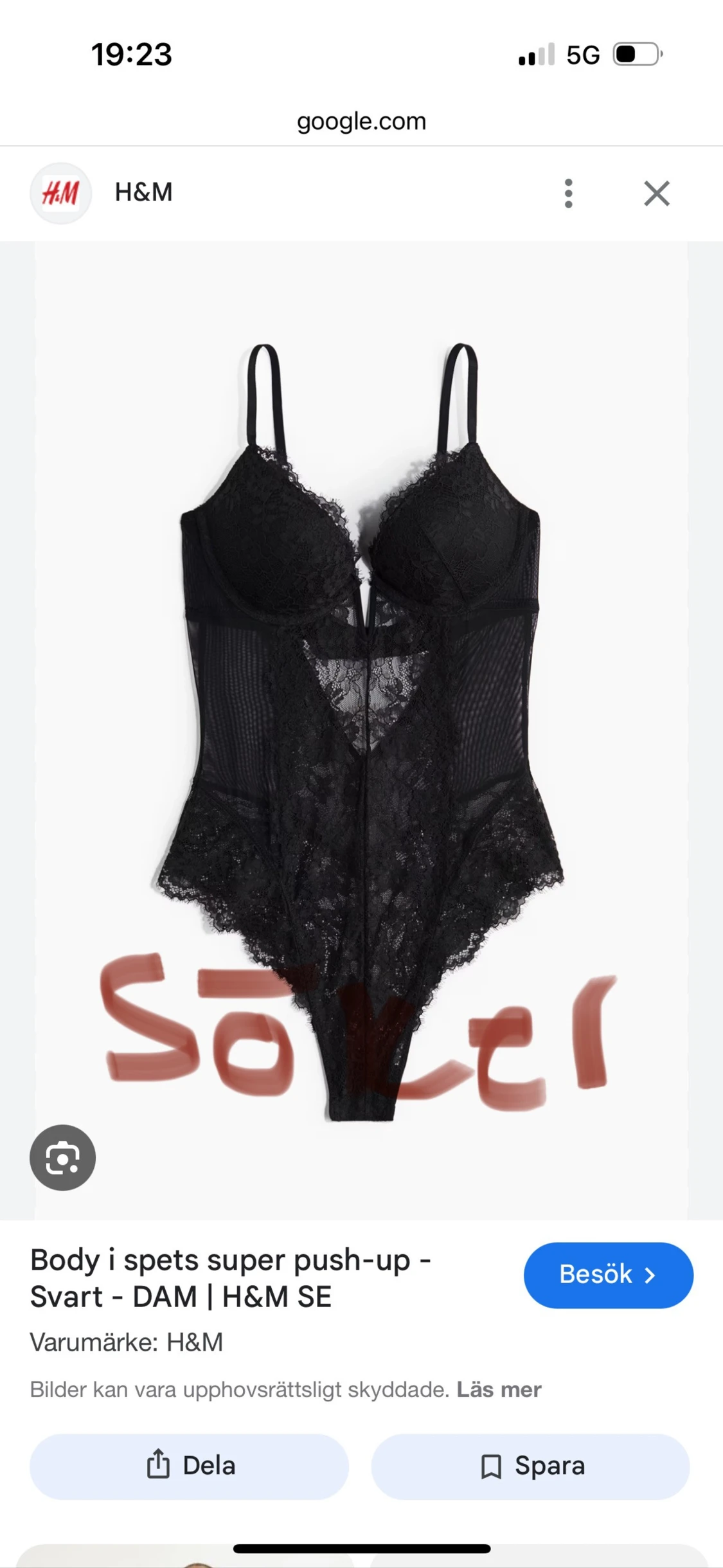 Svart spetsbody från H&M