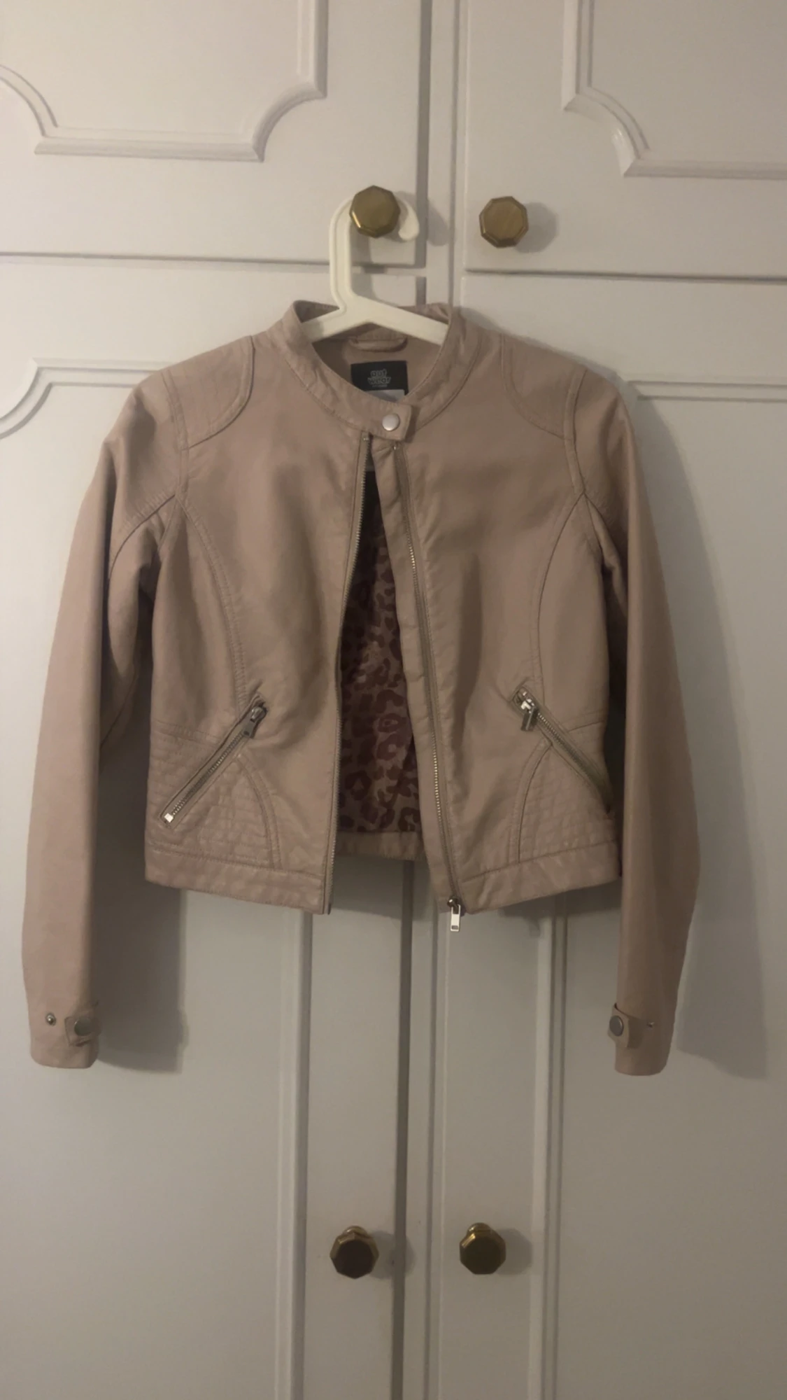 Beige skinnjacka med leopardfoder - 1