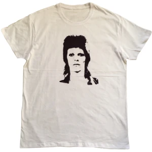 David Bowie band tröja/ graphic tee/ t-shirt med tryck  - T-shirt med handtryckt mörklila David Bowie tryck på! 100% bomull (Obs! Finns en inte så synlig fläck under trycket, se sista bild), Tröjan är i nyskick!