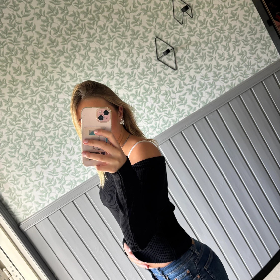 Svart offshoulder ribbad topp - 1